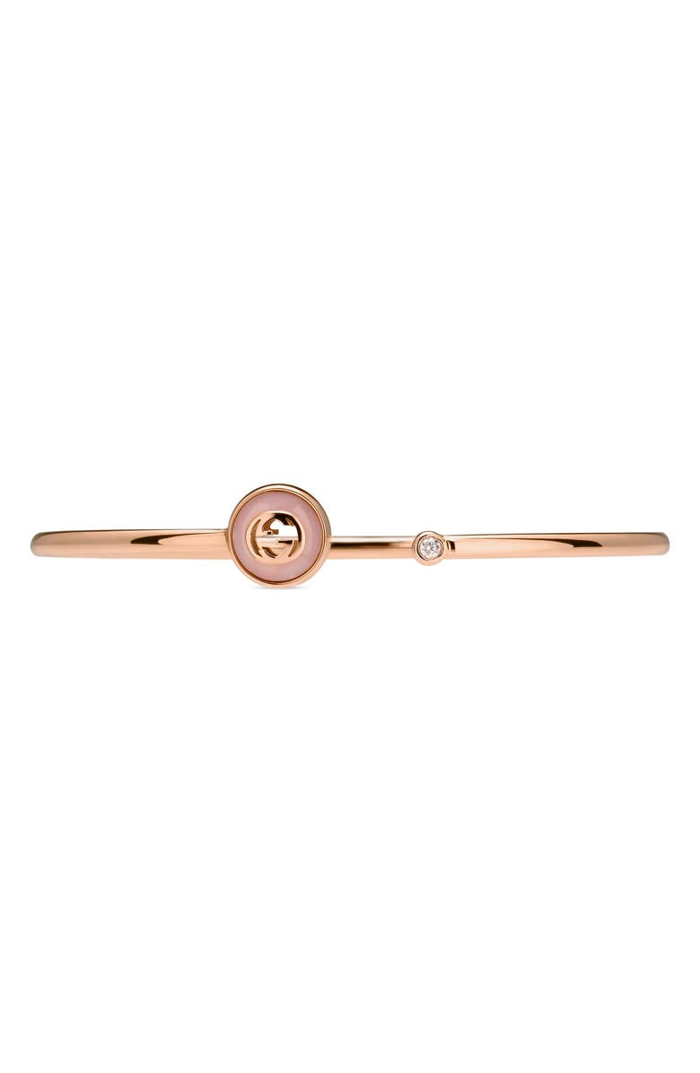 Gucci Interlocking-G Diamond & Pink Opal Cuff Bracelet, Alternate, color, Rose Gold