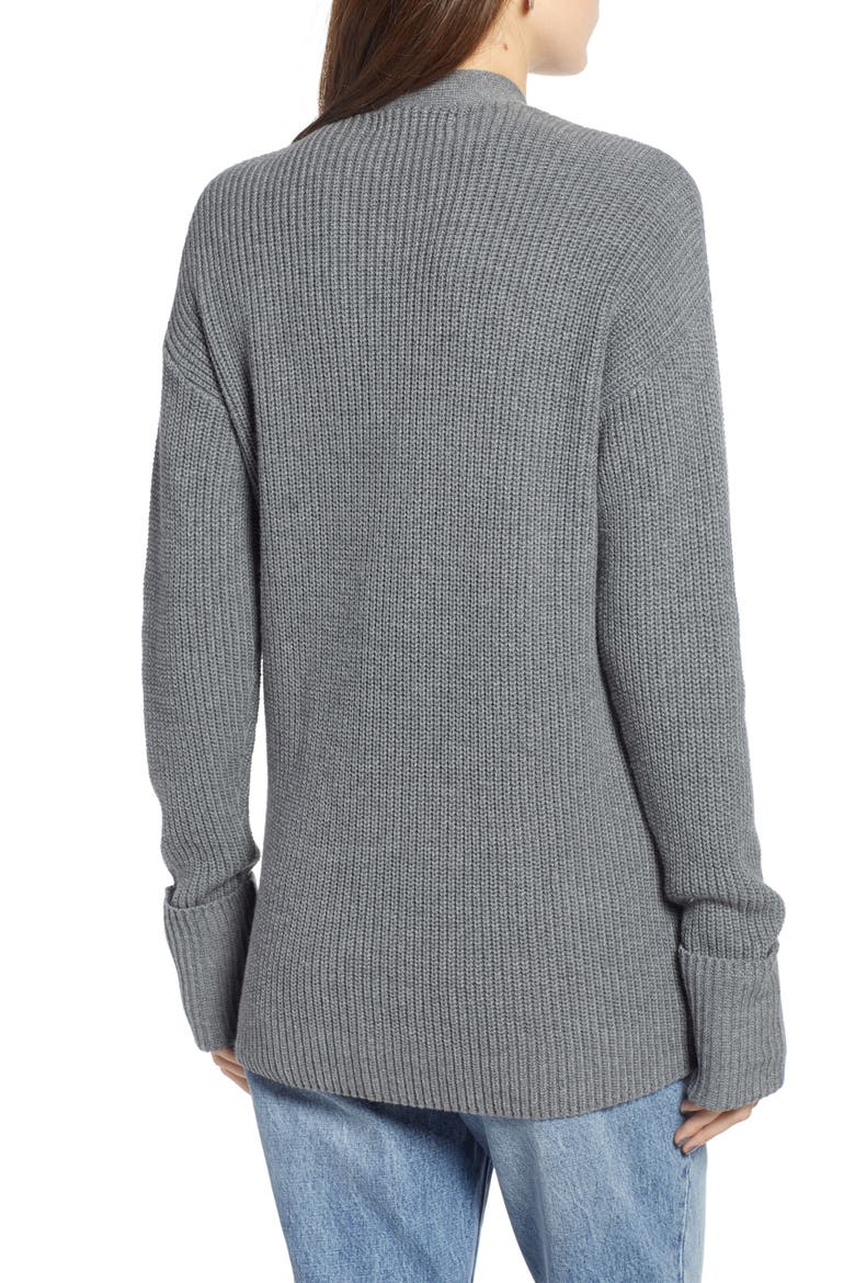 Ribbed Cardigan Sweater, Alternate, color, GREY DARK HEATHER