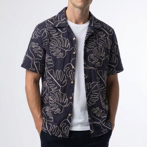 Mariner All Over Leaf Embroidery Camp Collar Shirt