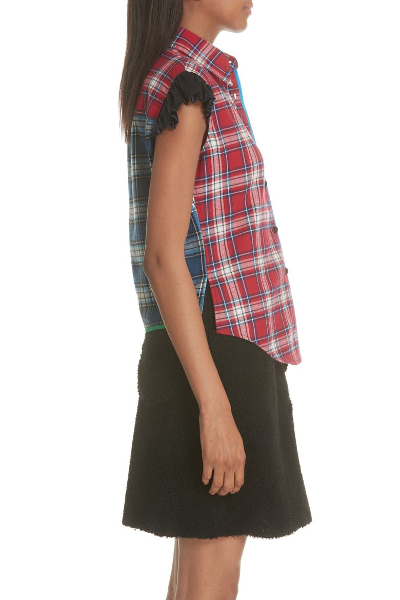 Mixed Plaid Flannel Blouse, Alternate, color, RED