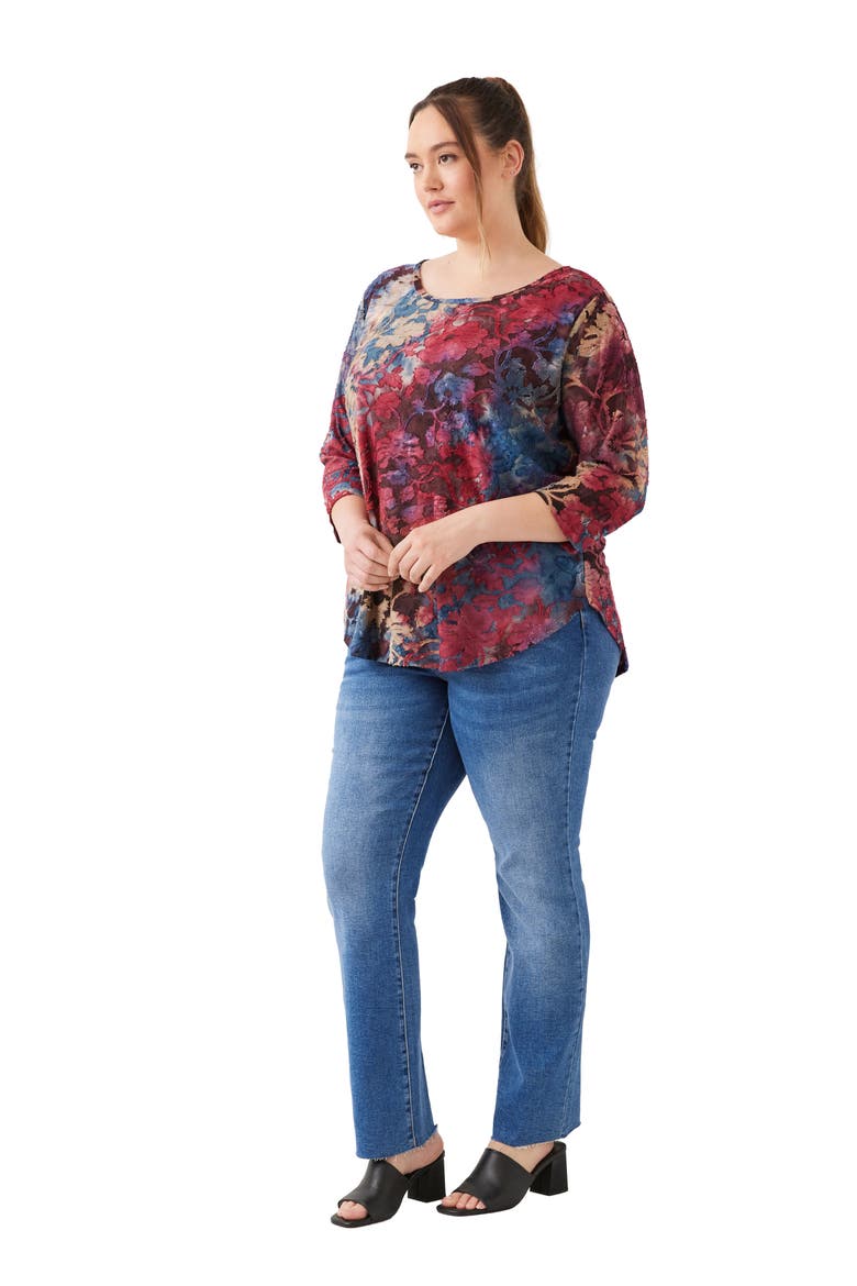Floral Burnout Shirttail Top, Alternate, color, WINE