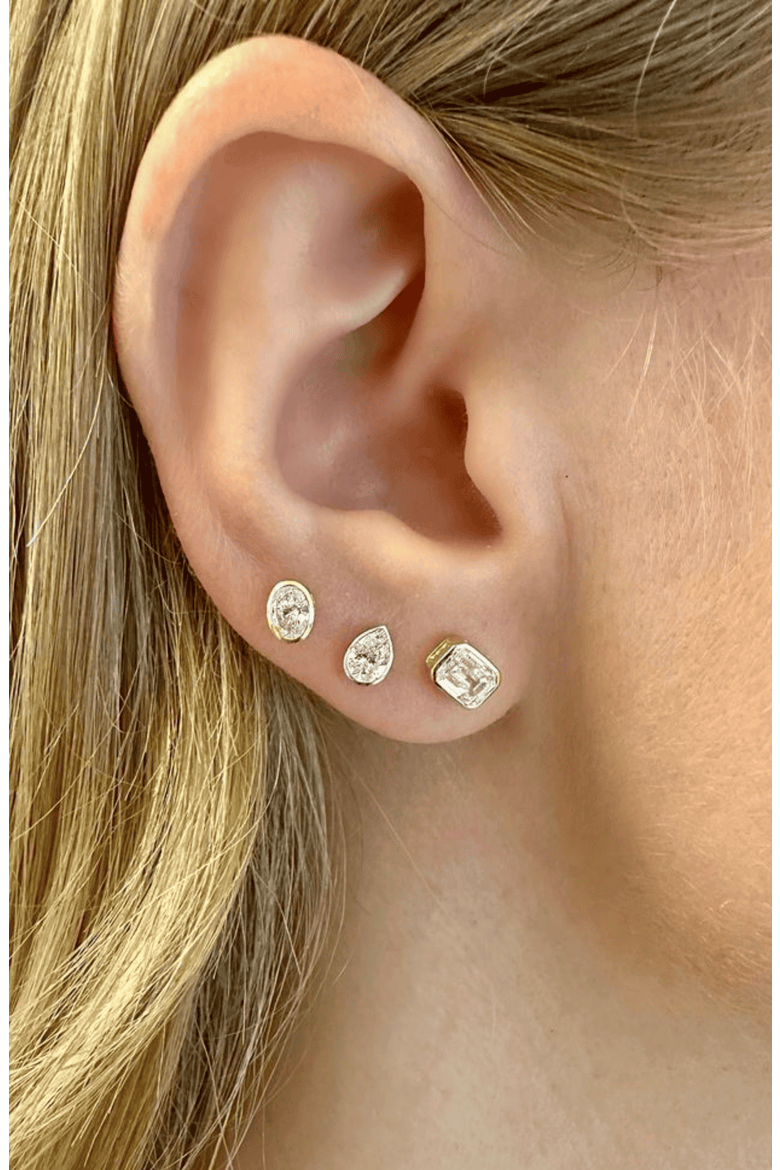 Emerald Bezel Lab Diamond Studs in 14K Gold, Alternate, color, Yellow