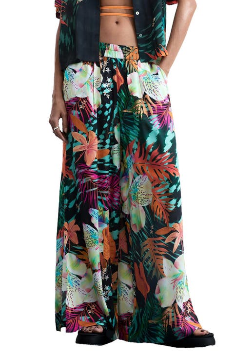 Tropical Print Wide Leg Trousers
