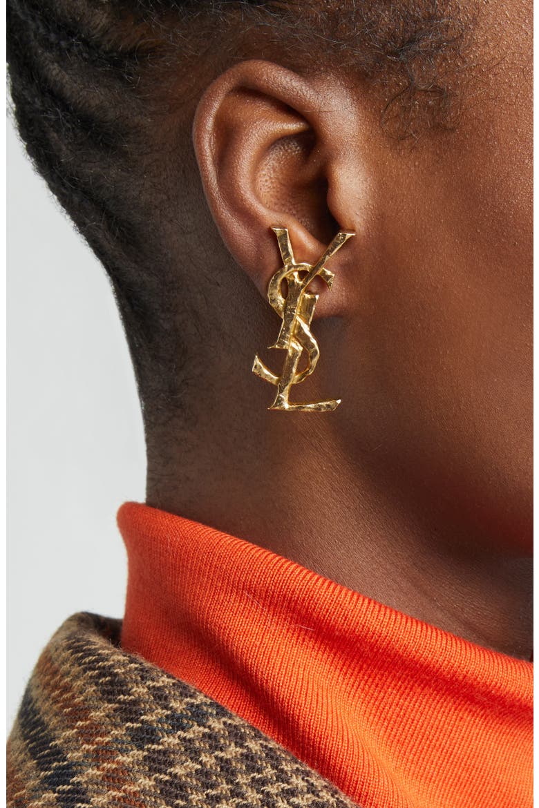 Hammered YSL Single Clip-On Earring, Alternate, color, BRASS GOLD