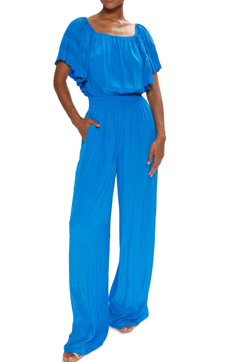 Ramy Brook Tinsley Off the Shoulder Short Sleeve Jumpsuit, Alternate, color, Marrakech Blue