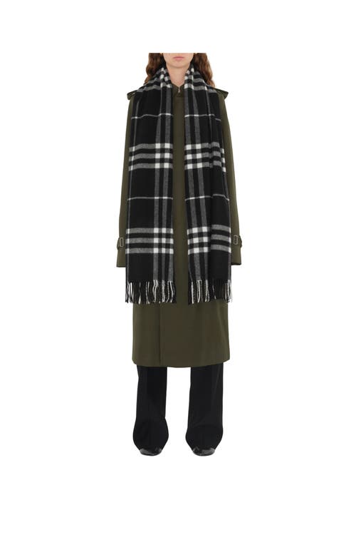 Shop Burberry Wide Check Cashmere Scarf In Black/calico