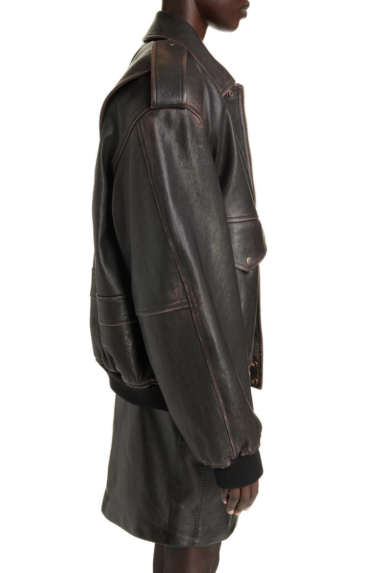 Oversize Lambskin Leather Bomber Jacket, Alternate, color, REGLISSE/ AUBURN