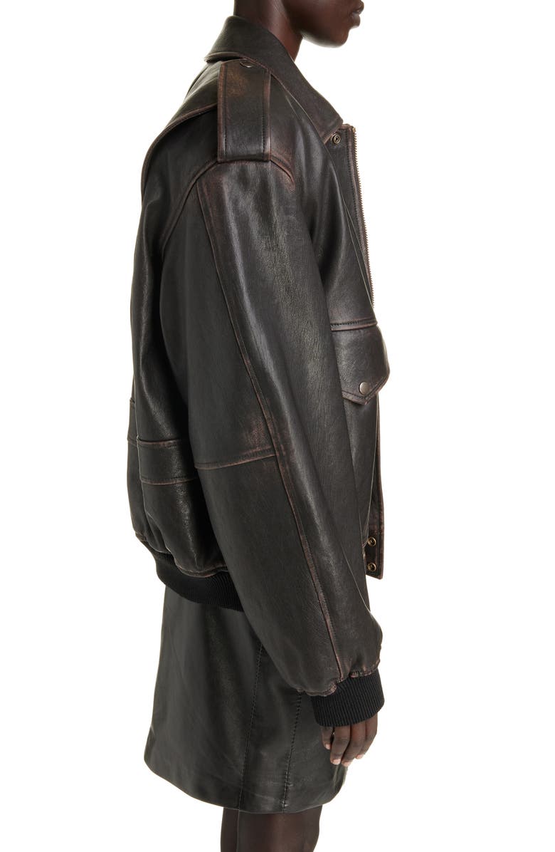 Saint Laurent Oversize Lambskin Leather Bomber Jacket, Alternate, color, 
