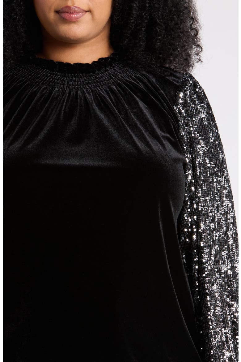 Michelle Velvet Top, Alternate, color, BLACK-SILVER