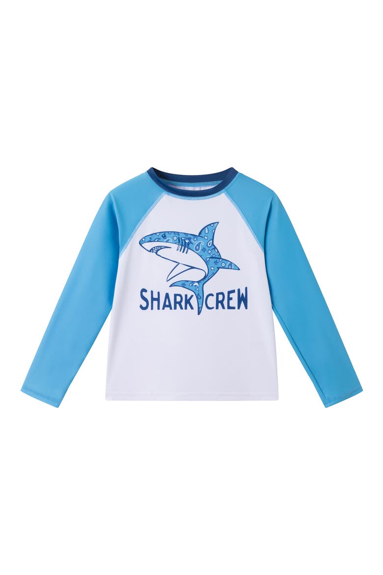 Kids' Sailboat Long Sleeve Two-Piece Rashguard Swimsuit, Alternate, color, BLUE SHARK