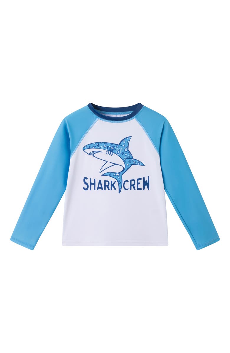 Andy & Evan Kids' Sailboat Long Sleeve Two-Piece Rashguard Swimsuit, Alternate, color, Blue Shark