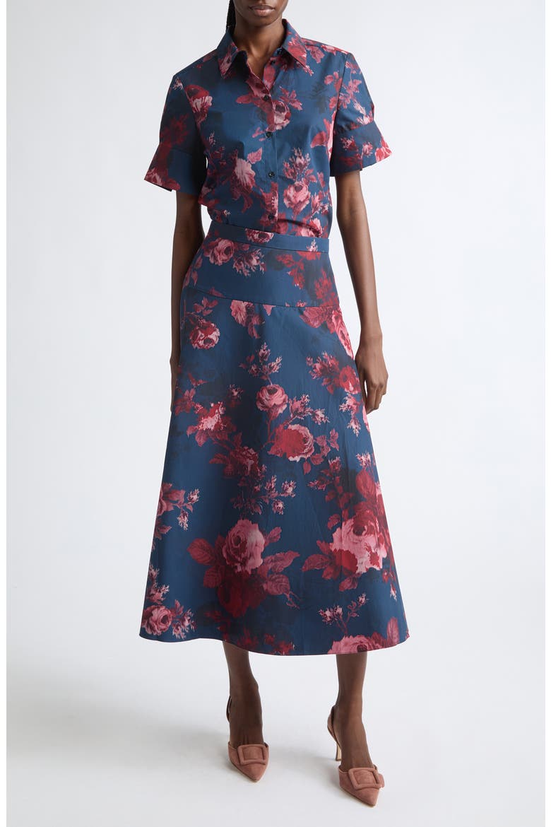 Floral Organic Cotton Poplin Shirt, Alternate, color, MARGOT ROSE NAVY