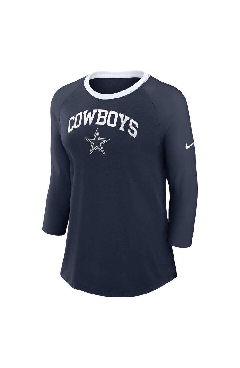 Nike Women's Nike Navy Dallas Cowboys Raglan 3/4 Sleeve T-Shirt, Alternate, color, Navy
