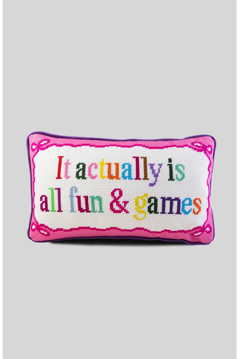 Fun And Games Needlepoint Pillow, Main, color, Purple, Pink, White