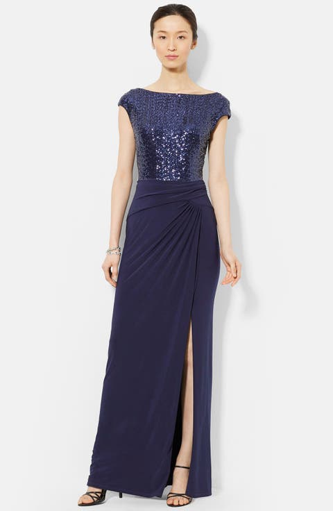 Sequin & Jersey Gown (Regular & Petite)