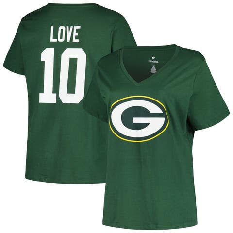 Women's Jordan Love Green Green Bay Packers Plus Size Fair Catch Name & Number V-Neck T-Shirt