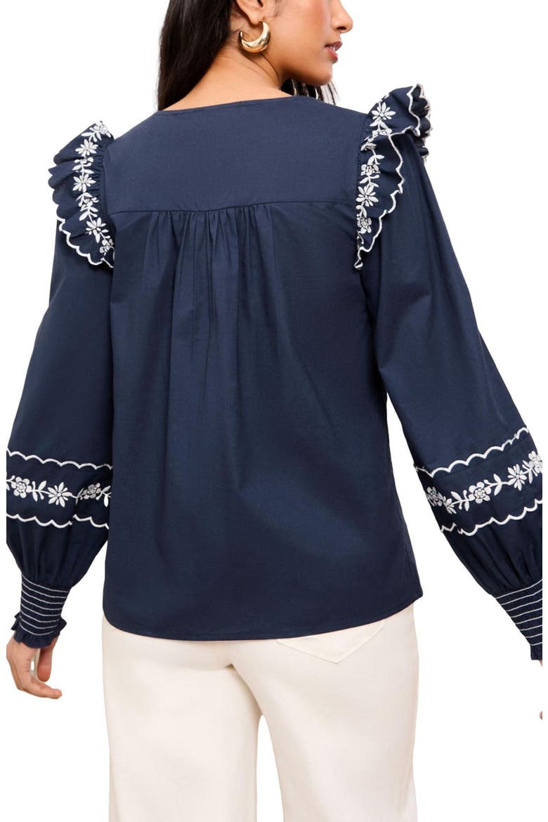 Ruffle Embroidered Scallop Trim Top, Alternate, color, BLUE