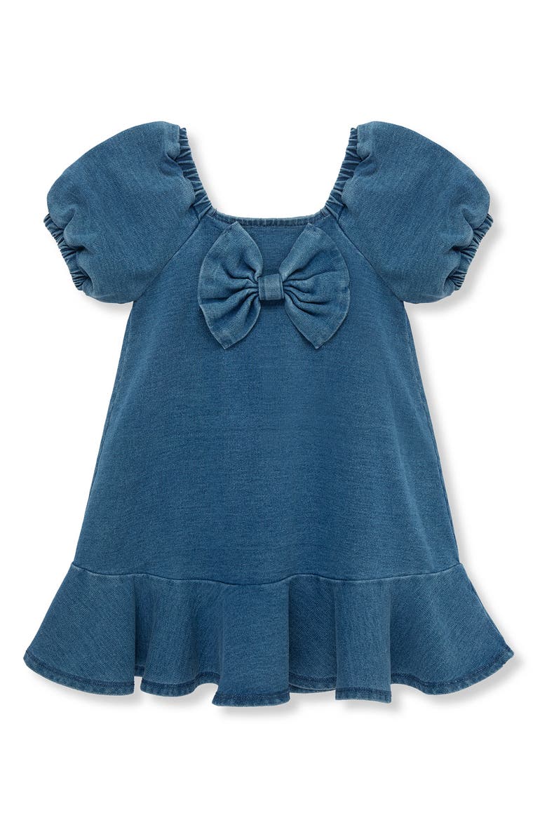 Habitual Kids Kids' Bow Puff Sleeve Knit Denim Dress, Main, color,