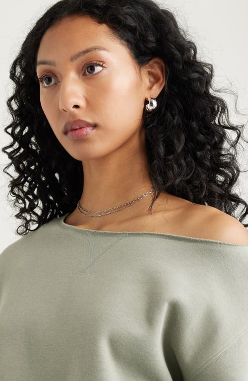 Bp. Fleece Detail Off The Shoulder Sweatshirt In Green