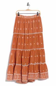 T Tahari Embroidered Tiered Cotton Skirt