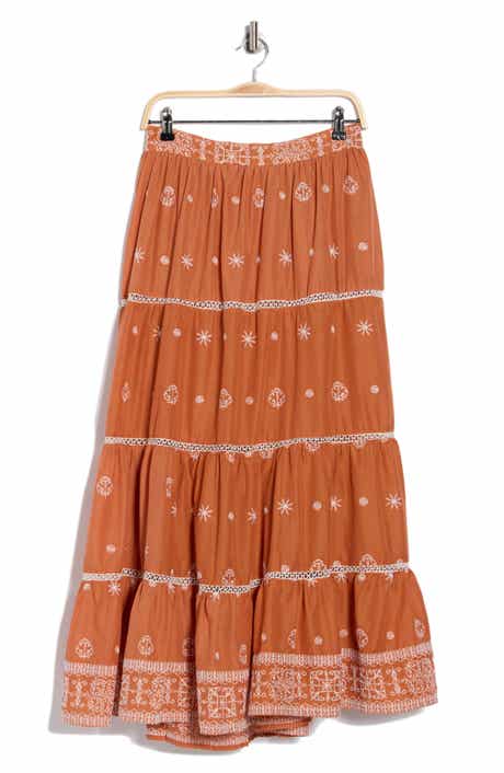 T Tahari Embroidered Tiered Cotton Skirt