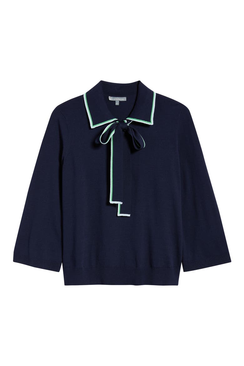 Tipped Bow Sweater, Alternate, color, NAVY/ RETRO GREEN MULTI