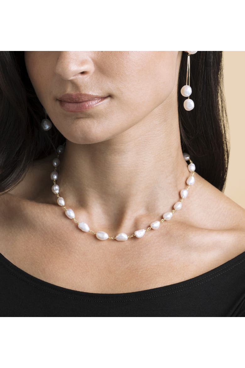 White Freshwater Baroque Pearl Gemma Necklace, Alternate, color, Yellow Gold Fill