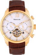 Heritor Automatic Arthur Semi-Skeleton Leather-Band Watch w/ Day/Date