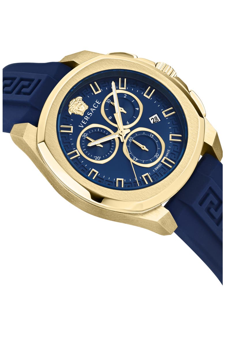 Silicone Strap Chronograph Watch, 43mm, Alternate, color, GOLD