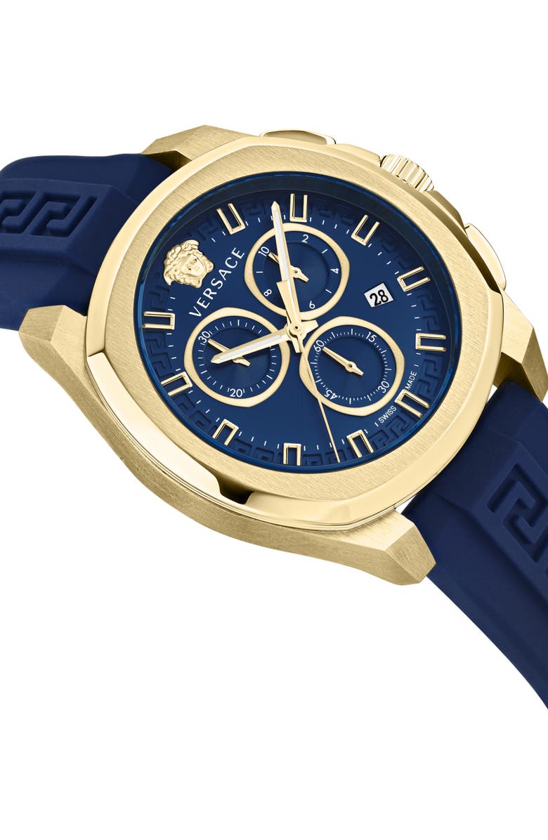 Versace Silicone Strap Chronograph Watch, 43mm, Alternate, color, Gold