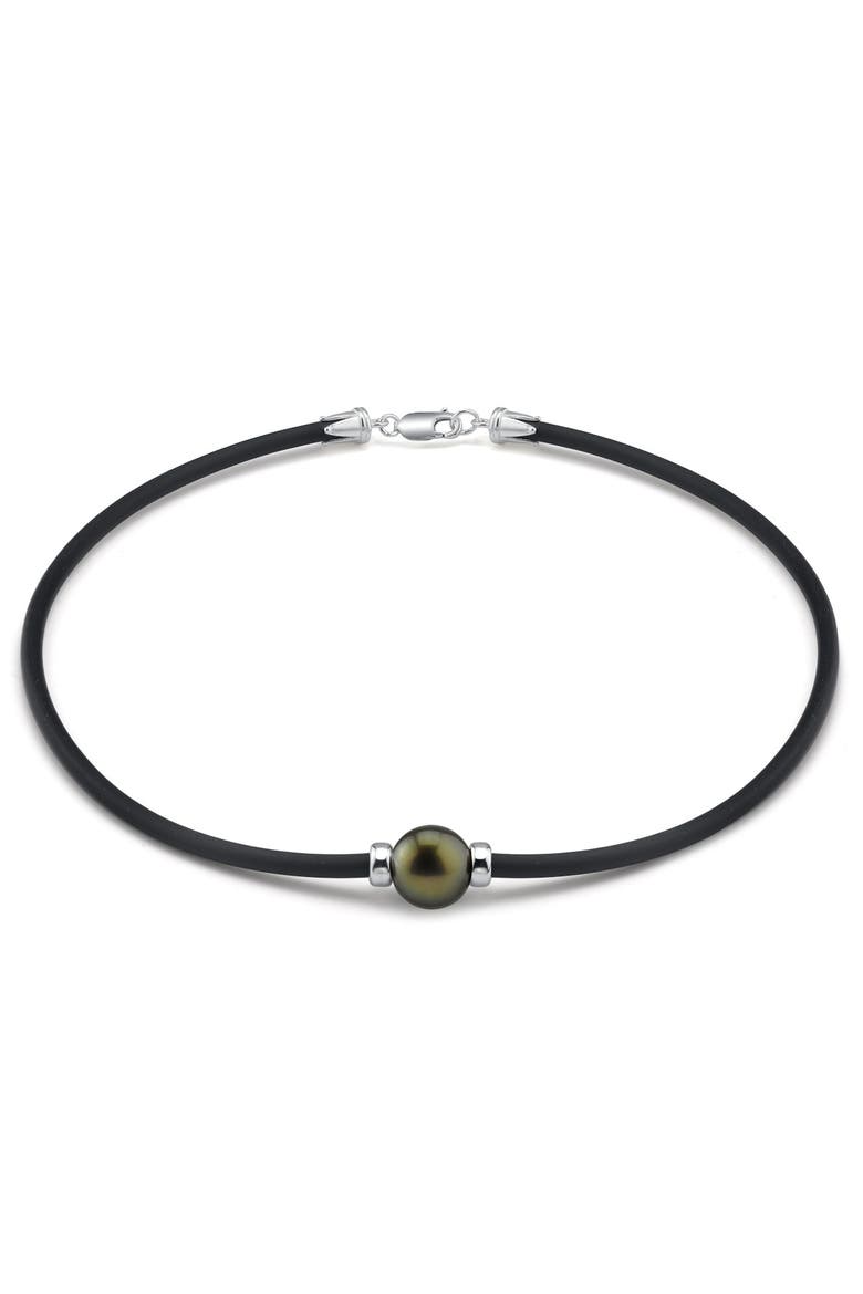 Tahitian Round Pearl Rubber Necklace, Main, color, Black Pearl