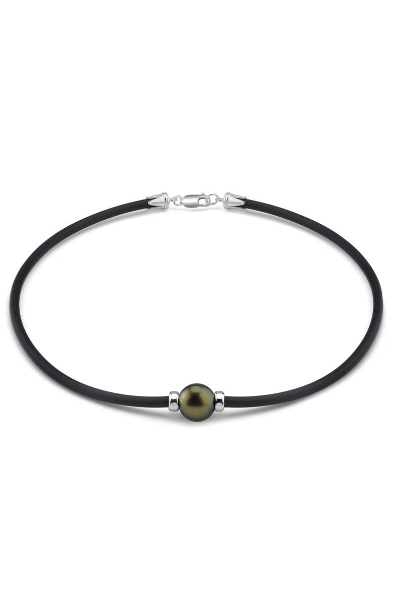 The Pearl Source Tahitian Round Pearl Rubber Necklace, Main, color, Black Pearl