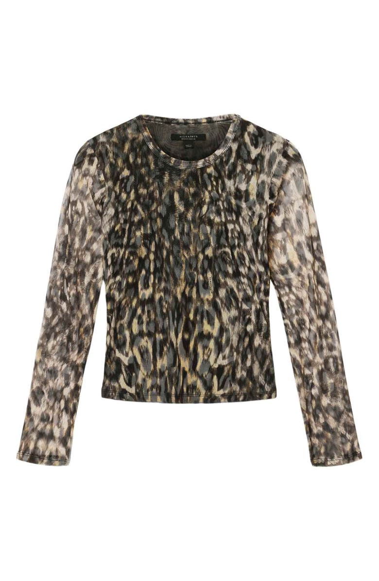 AllSaints Ellie Floral Long Sleeve Mesh T-Shirt, Alternate, color, Leppo Brown