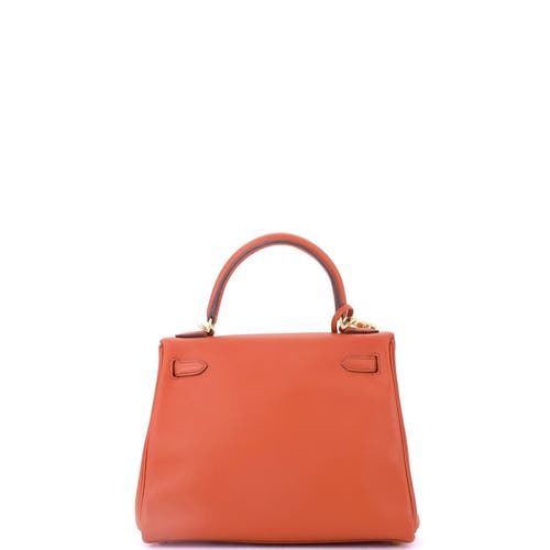 Pre-owned Hermes Hermes Kelly Handbag Orange Swift With Gold Hardware 25 In Brown