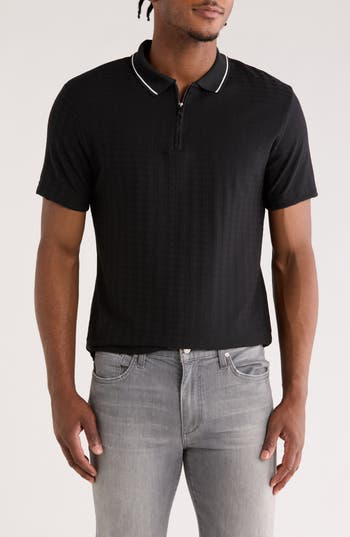 Cactus Man Zip Short Sleeve Polo In Black