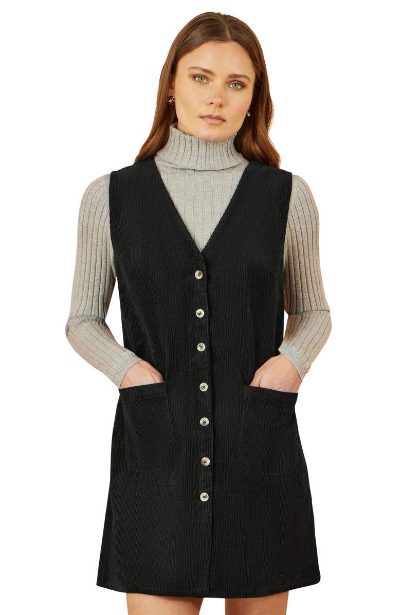 Yumi Cord Tunic Dress With Pockets, Alternate, color, Black