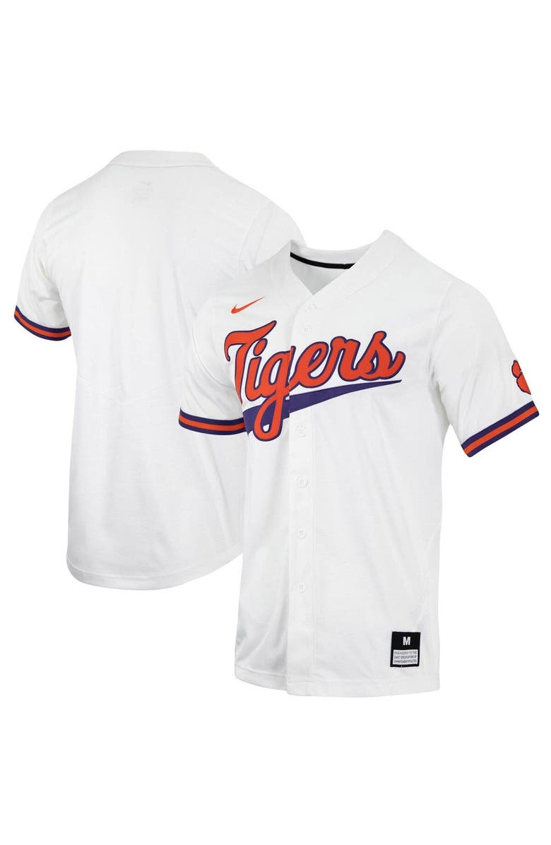 Nike Men's Nike White Clemson Tigers Replica Full-Button Baseball Jersey, Main, color,