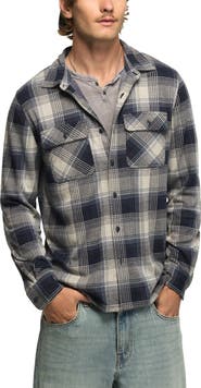 Lucky Brand Plaid Brushed Knit Button-Up Overshirt