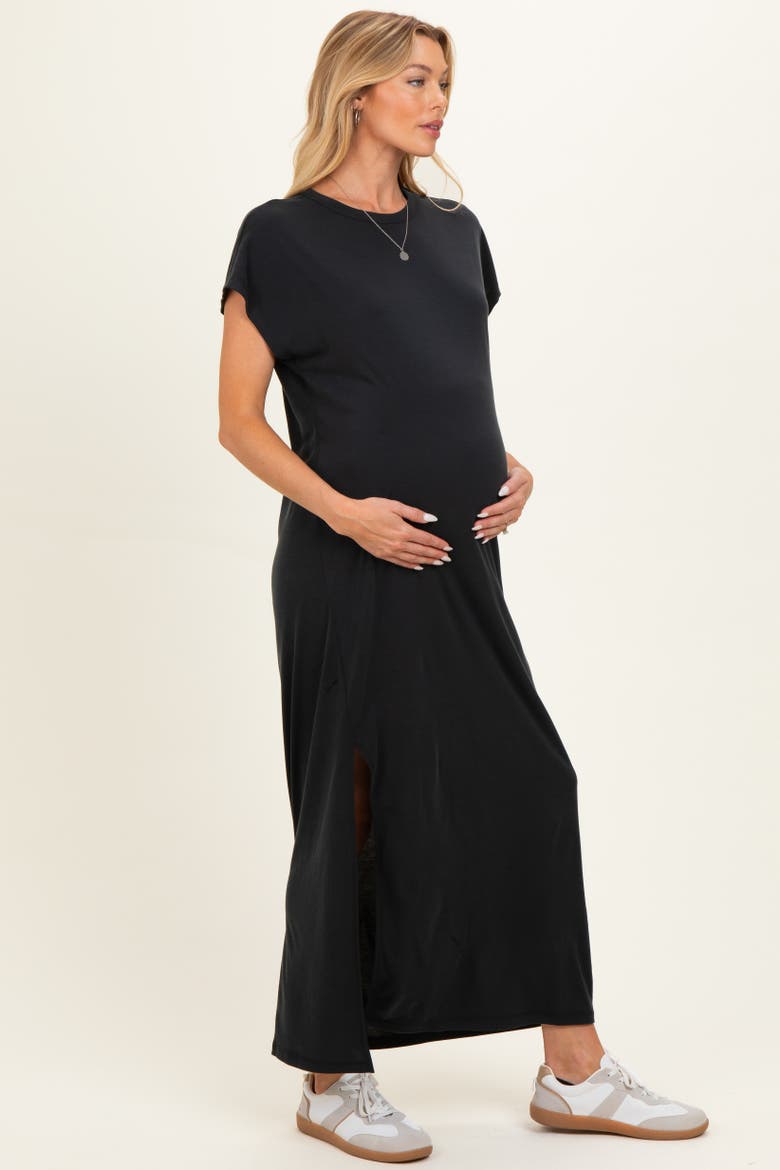 Black Boxy Side Slit Maxi Dress, Alternate, color, Black