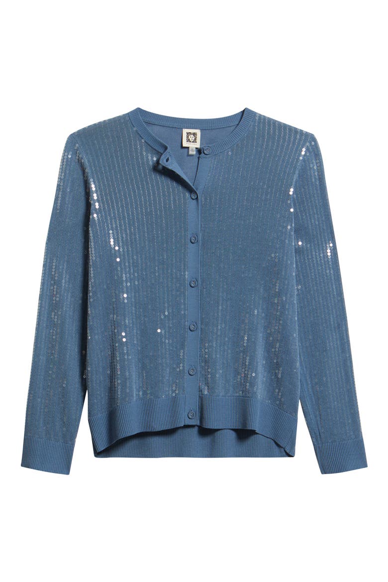 Sequin Metallic Stripe Crewneck Cardigan, Alternate, color, DUTCH BLUE