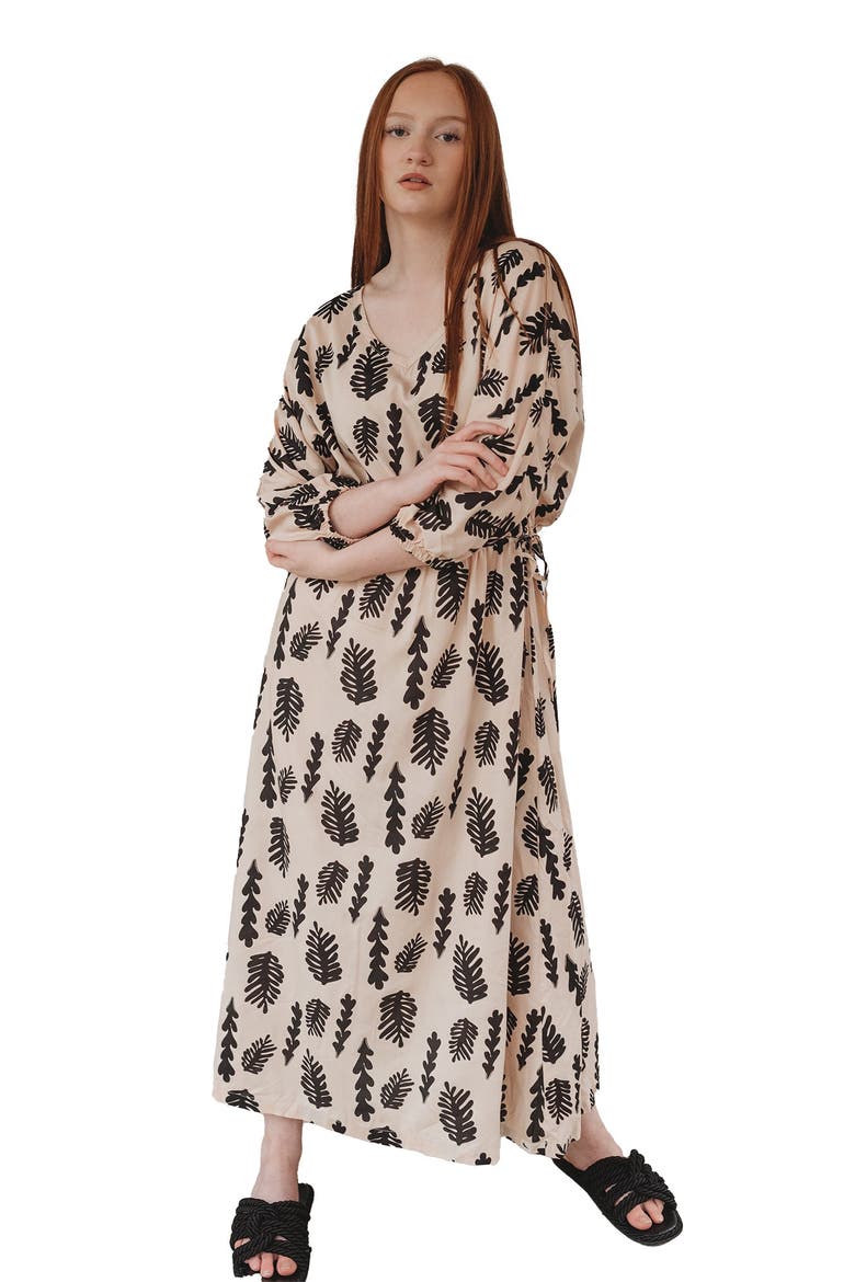 Organic Cotton Kaya Seaweed Print Maxi Dress, Main, color, Cream