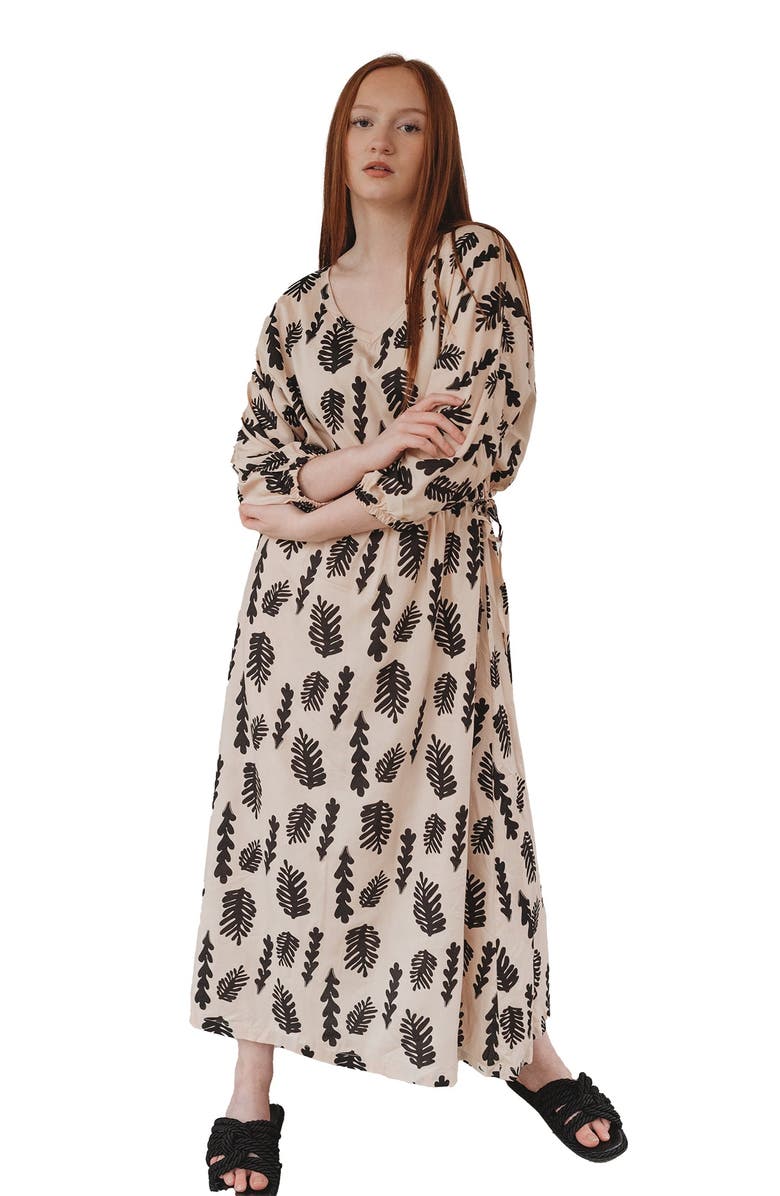 Turtledove London Organic Cotton Kaya Seaweed Print Maxi Dress, Main, color, Cream