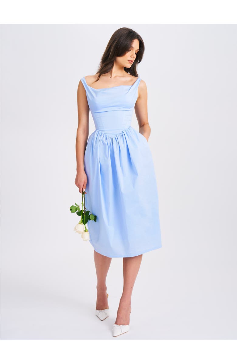 Miss Circle Reina Drop Waist Corset Midi Dress, Alternate, color, Blue