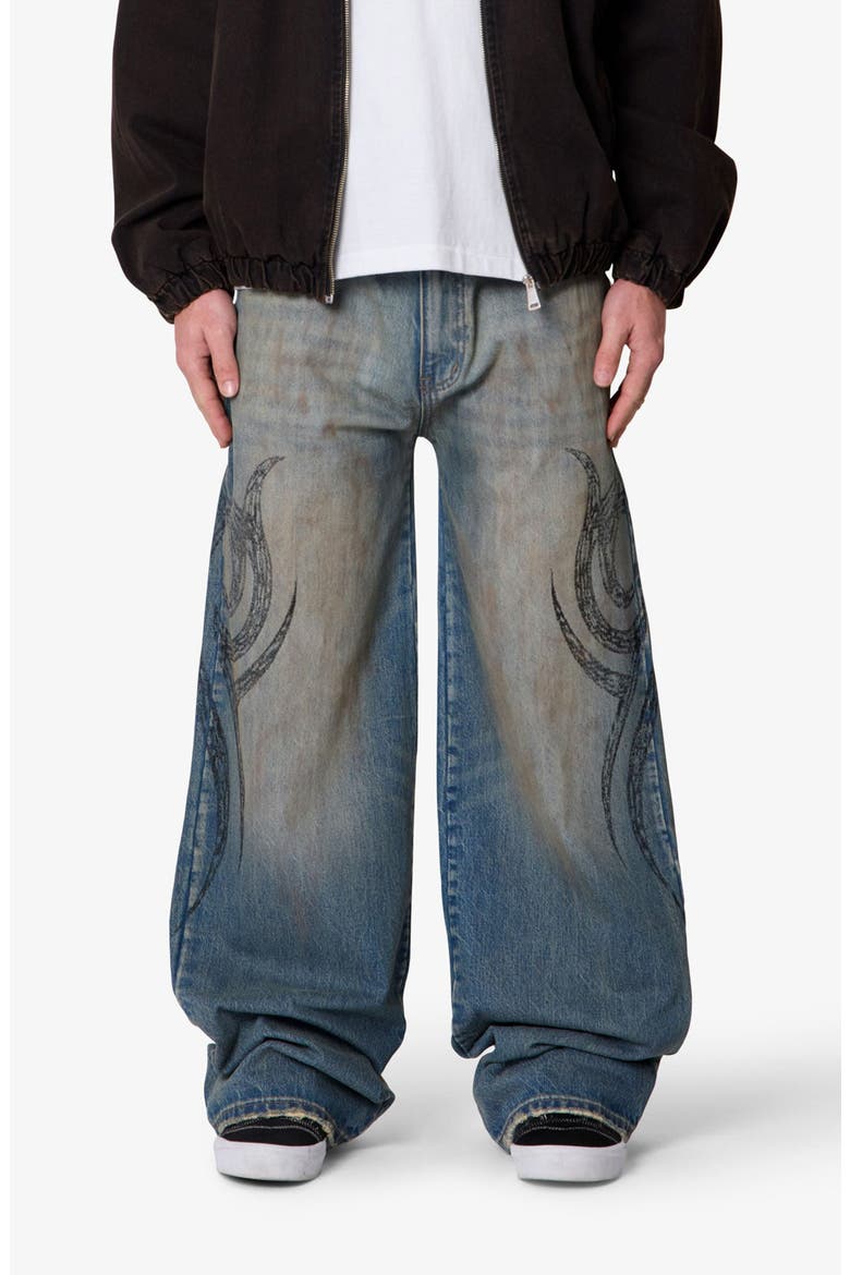 Embroidered Ultra Wide Leg Jeans, Main, color, MEDIUM BLUE