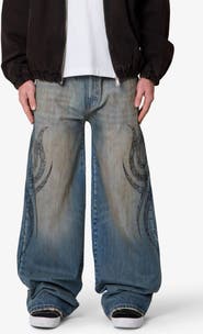 mnml Embroidered Ultra Wide Leg Jeans