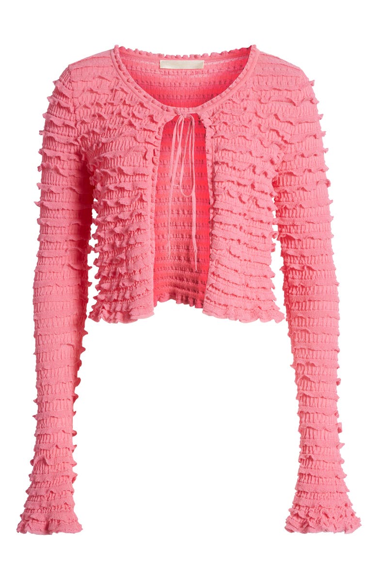 LoveShackFancy Celosia Ruffle Cotton Blend Cardigan, Alternate, color, 