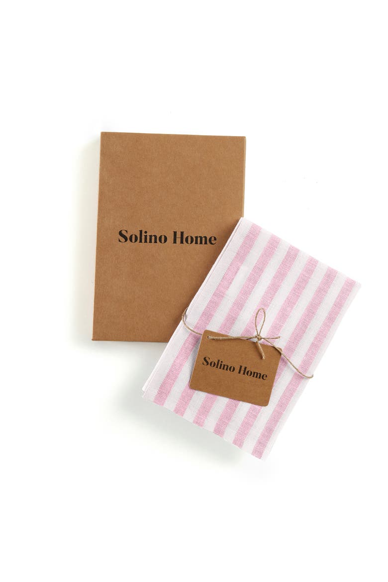 Linen Kitchen Towels Set of 2, 17 x 26" - Amalfi Stripe, Alternate, color, Cherry Blossom and White