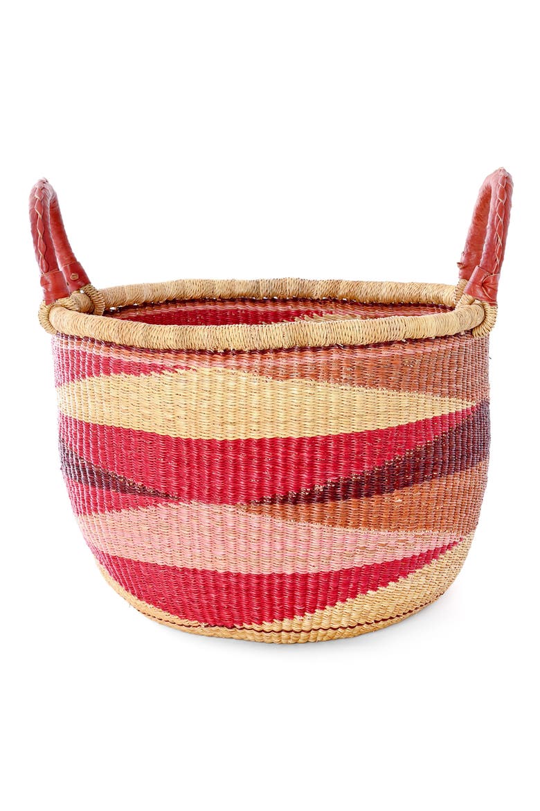 Shades of Red Triangle Design Double Handle Bolga Basket, Alternate, color, Red