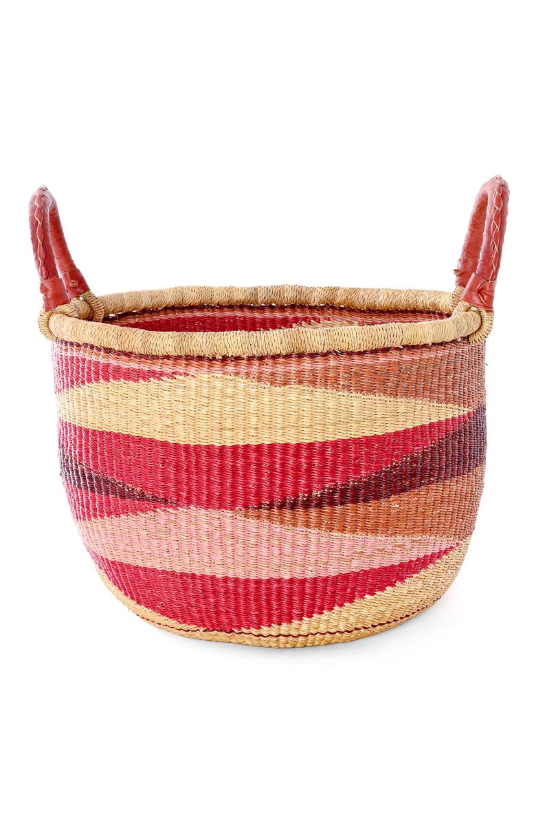 African Modern Shades of Red Triangle Design Double Handle Bolga Basket, Alternate, color, Red