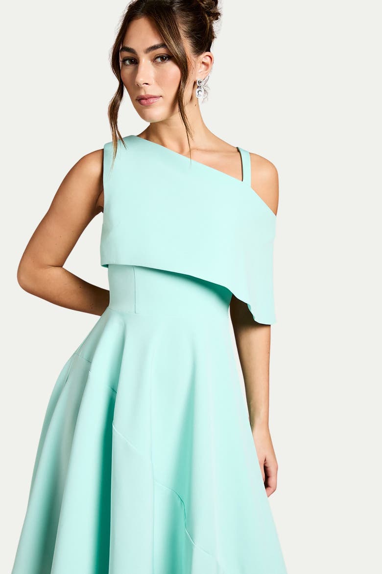 Asymmetric Crepe Midi Dress, Alternate, color, Aqua